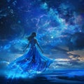 Virgo Zodiac Sign, Horoscope Symbol, Magic Astrology Girl, Woman in Fantastic Night Sky
