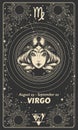 Virgo zodiac sign, mystical horoscope card, magical astrology background. Realistic outline hand drawing, vintage design Royalty Free Stock Photo