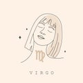 Virgo zodiac sign. One line drawing. Astrological icon with abstract woman face. Mystery and esoteric outline logo Royalty Free Stock Photo