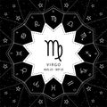 Virgo. Zodiac signs outline style vector set on star sky background. Royalty Free Stock Photo