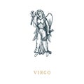 Virgo zodiac symbol, hand drawn in engraving style. Vector graphic retro illustration of astrological sign Maiden. Royalty Free Stock Photo