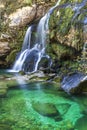 Virje waterfall, slap Virje, in Slovenia near Bovec. Julian Alps.