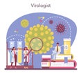 Virologist concept. Scientist studies viruses and bacteria.