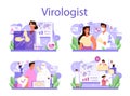 Virologist concept set. Scientist studies viruses and bacteria in a laboratory