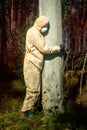 Virologist doctor hugs a dead tree