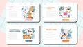 Virologist web banner or landing page set. Scientist studies viruses