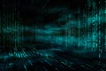 Virtual abstract digital binary code background. Walls made of screen monitors. Big data concept.