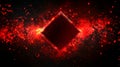 A virtual abstract red background featuring a space tunnel illuminated with neon lights. A reality-based square portal