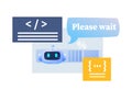 Virtual assistant. Artificial intelligence and neural network generates programming code. Robot or bot solves user Royalty Free Stock Photo