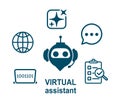 Virtual assistant chatbot icon for support service concept, smart AI technology assistant, robot with microphone and headset,