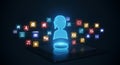 Virtual Assistant Connecting to Various App Icons on Tablet Royalty Free Stock Photo