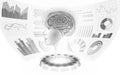 Virtual assistant HUD user display technology. AI artificial intelligence robot support. Chatbot woman brain neural