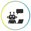 virtual assistant icon, chatbot, support robot, flat symbol