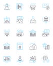 Virtual assistant linear icons set. efficiency, productivity, automation, scheduling, organization, delegation