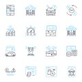Virtual assistant linear icons set. efficiency, productivity, automation, scheduling, organization, delegation