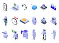 Virtual assistant services icons set isometric vector. Ai mobile chat Royalty Free Stock Photo