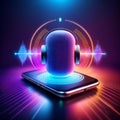 Virtual assistant symbol glowing on a smartphone highlighting tech-driven tone understanding music sound record