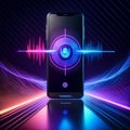 Virtual assistant symbol glowing on a smartphone tech-driven tone understanding music sound record