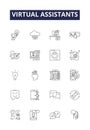 Virtual assistants line vector icons and signs. Assistants, AI, Chatbot, Automated, Siri, Cortana, Alexa, Google outline