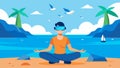 A virtual beach setting with the sound of waves and seagulls in the background as a person uses VR to meditate and