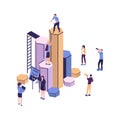 virtual business assistant. teamwork on performance, investing money in a project flat isometric Royalty Free Stock Photo