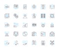 Virtual cash linear icons set. Cryptocurrency, Blockchain, Digital, Decentralized, Cashless, Bitcoin, Ether line vector