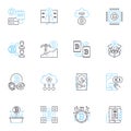 Virtual cash linear icons set. Cryptocurrency, Blockchain, Digital, Decentralized, Cashless, Bitcoin, Ether line vector