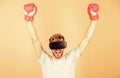 Virtual champion. man use new technology. man in VR glasses. Futuristic gaming. boxing in virtual reality. Digital sport