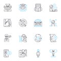Virtual classes linear icons set. Online, Zoom, Distance, Remote, Webinar, E-learning, Virtual line vector and concept Royalty Free Stock Photo