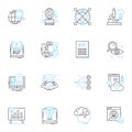 Virtual classes linear icons set. Virtuality, E-learning, Technology, Distance, Connectivity, Collaboration, Innovation Royalty Free Stock Photo