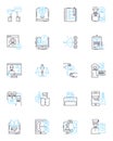 Virtual classes linear icons set. Virtuality, E-learning, Technology, Distance, Connectivity, Collaboration, Innovation Royalty Free Stock Photo