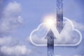 Virtual cloud computing and actual clouds with blue sky.Cloud computing is system for sharing download and upload big data Royalty Free Stock Photo
