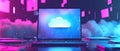 A virtual cloud environment on a laptop screen where a user manages distributed computing resources