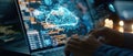 A virtual cloud environment on a laptop screen where a user manages distributed computing resources