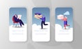 Virtual Cloud Storage Service Mobile App Page Onboard Screen Template. Tiny People Characters Carry Paper Documents