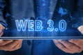 Virtual communication, blockchain and new internet generation concept with glowing blue web 3.0 sign above digital tablet screen Royalty Free Stock Photo