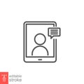 Virtual communication icon. Webinar screen. Digital based learning on tablet