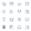 Virtual communication linear icons set. Teleconferencing, Video chat, Online meetings, Webinar, Remote collaboration Royalty Free Stock Photo