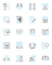 Virtual communication linear icons set. Teleconferencing, Video chat, Online meetings, Webinar, Remote collaboration Royalty Free Stock Photo