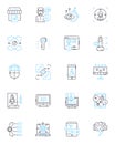 Virtual communication linear icons set. Videoconferencing, Telepresence, Webinar, Telecommuting, Remote, Virtual