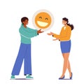Virtual Communication In Networks Concept. Male Character Giving Smile to Woman in Internet. Like Notification