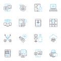Virtual community linear icons set. Online, Interconnected, Social, Collaborative, Digital, Cyber, Engaging line vector