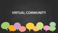 Virtual community white text illustration with colourful empty callouts and black background