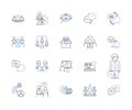 Virtual conference line icons collection. Nerking, Collaboration, Technology, Innovation, Engagement, Education