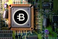 Cryptocurrency and blockchain - financial technology and internet money - circuit board mining and coin BYTECOIN BCN