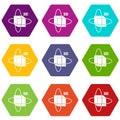 Virtual cube icon set color hexahedron
