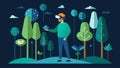 A virtual data forest with trees representing different data sets and a person exploring them with their VR goggles Royalty Free Stock Photo