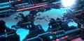 The virtual data landscape depicts the global flow of cryptocurrencies as a dynamic, pulsating network