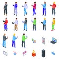 Virtual date icons set isometric vector. Long distance Royalty Free Stock Photo