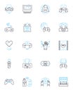 Virtual Design linear icons set. Rendering, Visualization, Modeling, Interactivity, Simulation, Animation, Prototyping Royalty Free Stock Photo